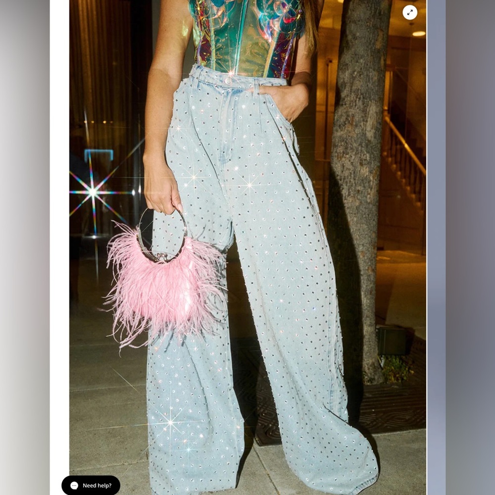 143LT AKIRA DAZZLING RHINESTONE DENIM PANTS LG NWOT